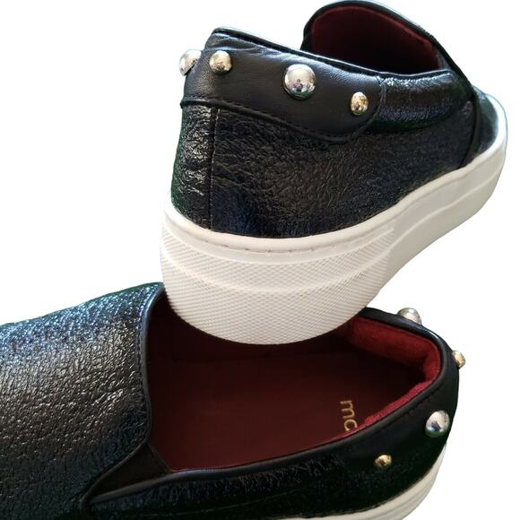 MAJE Finyl cracked leather studded slip on low top shiny black sneakers 38 NEW - Picture 5 of 8